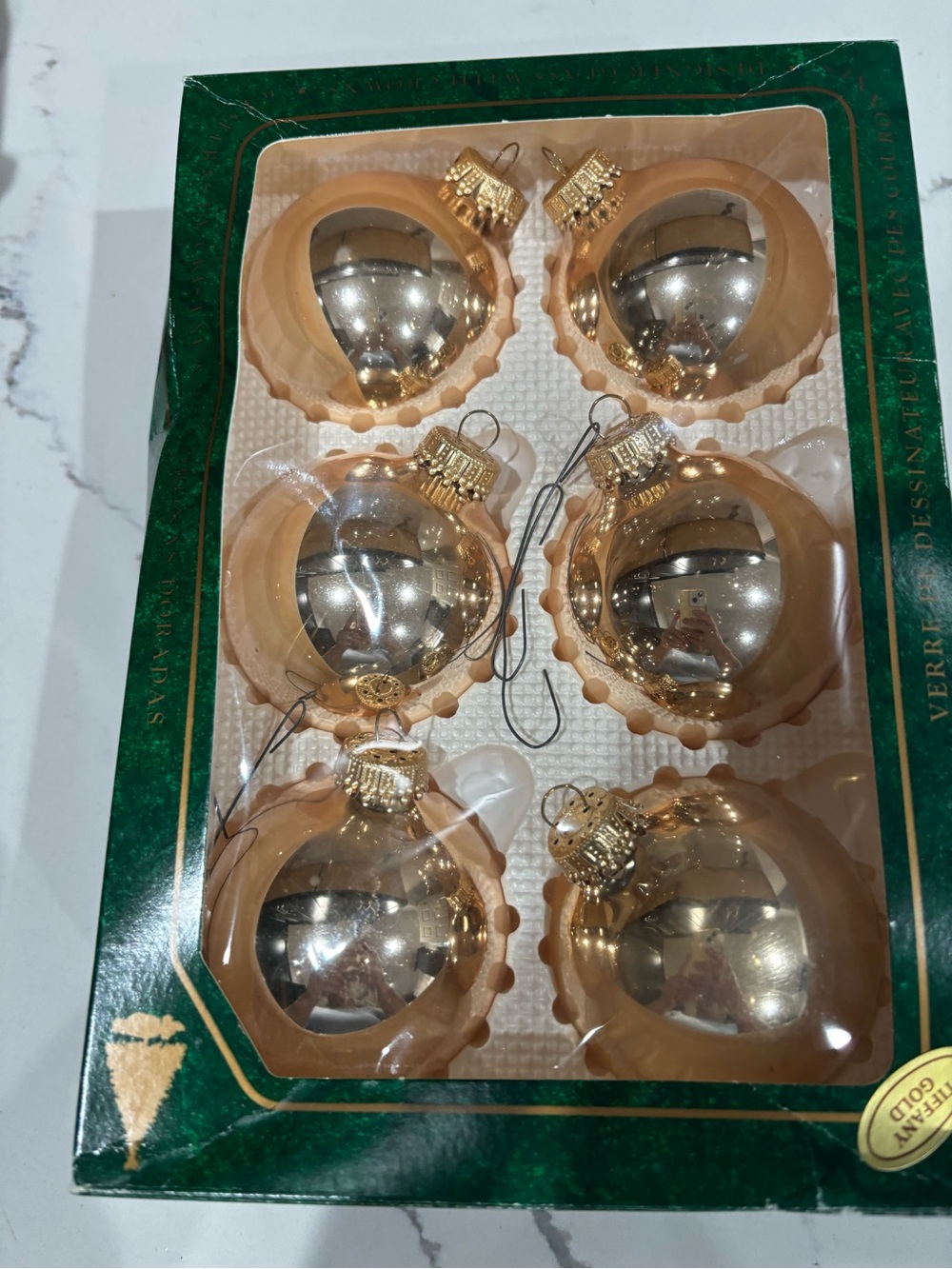 Gold Glass Holiday Ornament Set - Shiny Gold Ball Ornaments (Pack of 6)